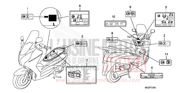 ETIQUETTE DE PRECAUTIONS (FES125A/B/AA/AB) de S-wing ABS QUASAR SILVER METALLIC (NHA48) 2011